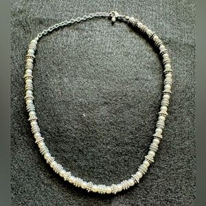 17” silver metallic vintage beaded necklace.